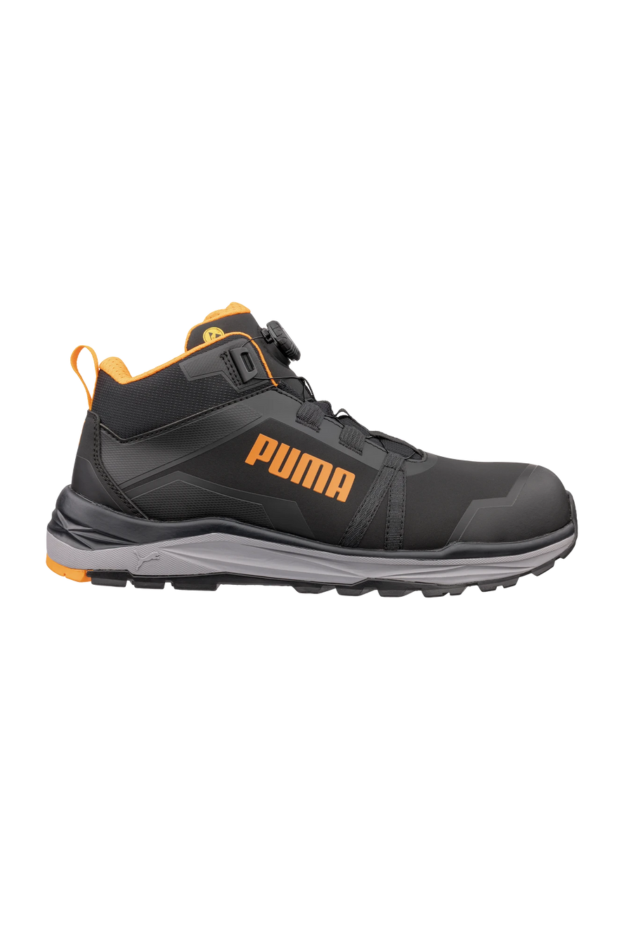 Puma Kanyon BLK Orange Disc Mid S3S ESD FO HRO SR sikkerhedssko