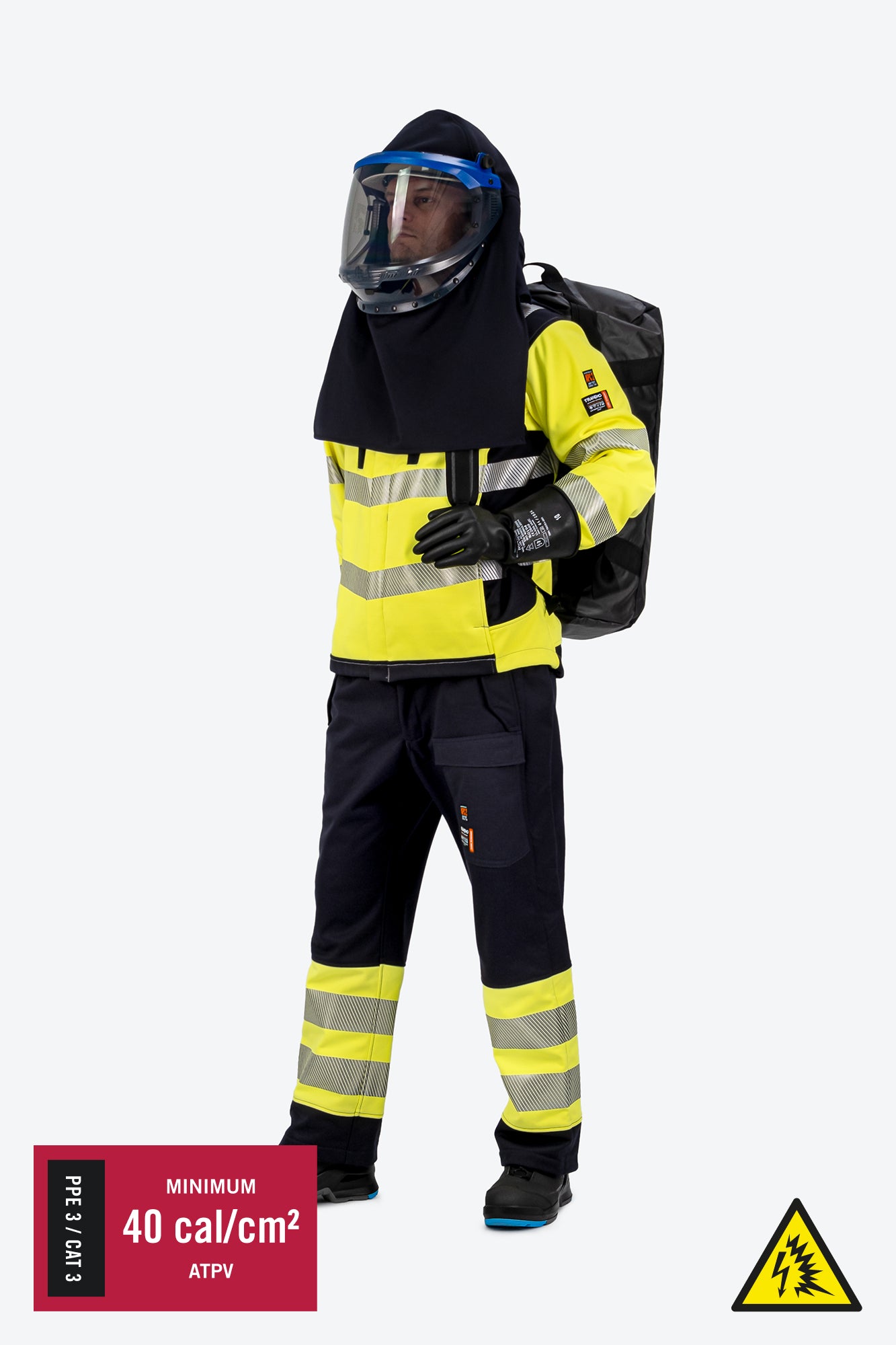Arc Flash PPE/CAT 4 (APTV ≥40 cal/cm²) beskyttelsespakke m. høj synlighed