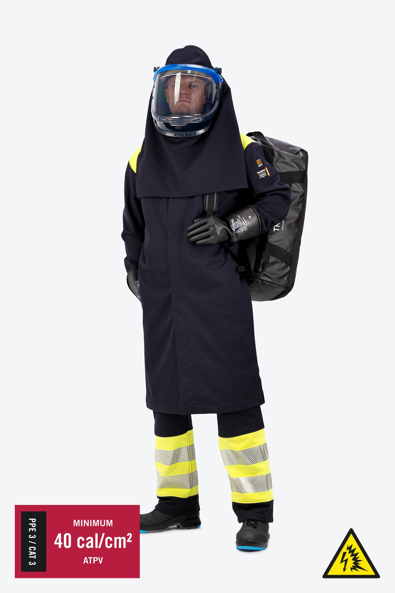 Arc Flash PPE/CAT 4 (APTV ≥40 cal/cm²) beskyttelsespakke m. øget synlighed