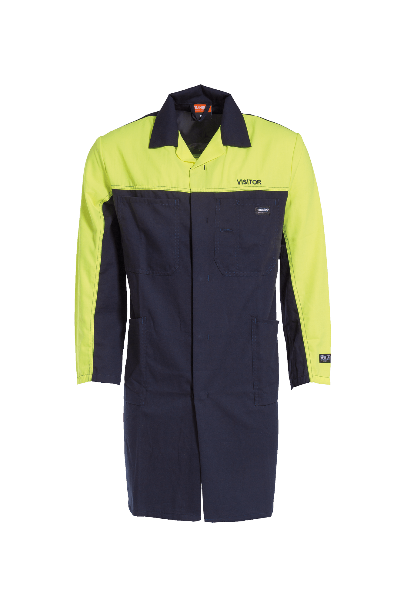 Flammehæmmende kittel m/"visitor" tryk - tranemoshop.dk