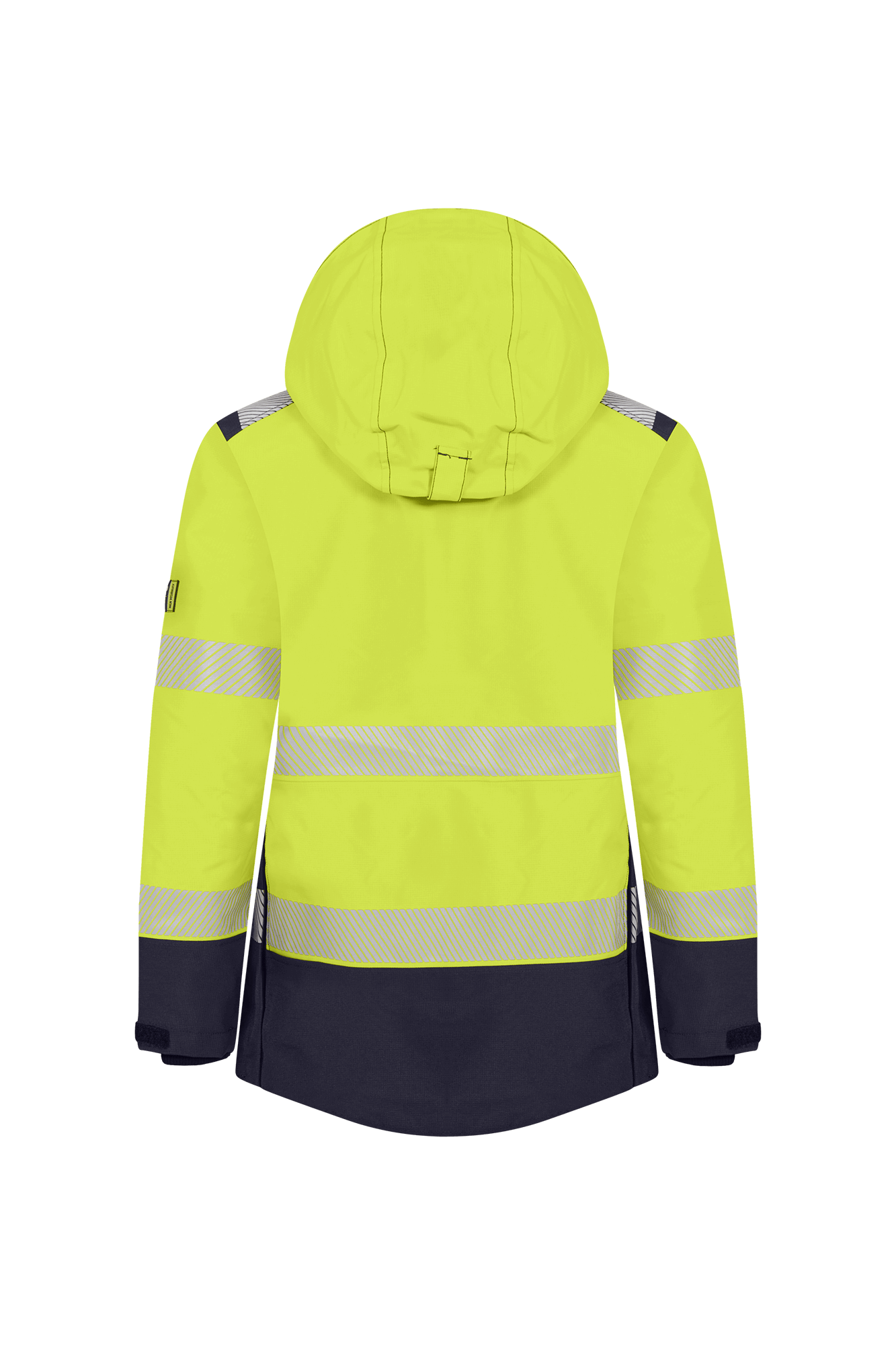 Vision HV Hi-vis dame vinterjakke m/hætte ryg - tranemoshop.dk #farve_gul marineblå