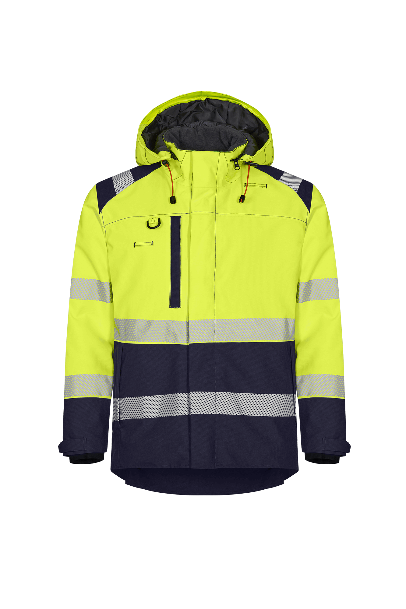 Vision HV Hi-vis vinterjakke m/hætte - tranemoshop.dk #farve_gul marineblå