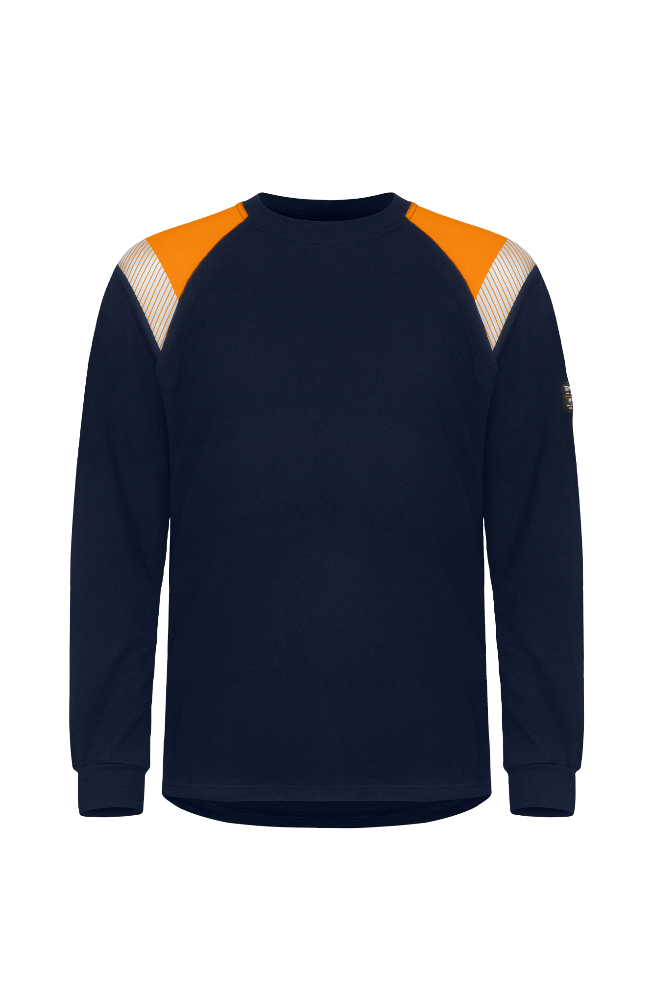 Flammehæmmende langærmet T-shirt (APC 1, ELIM: 3,9 cal/cm², EBT: 4,6 cal/cm²) med orange skuldre
