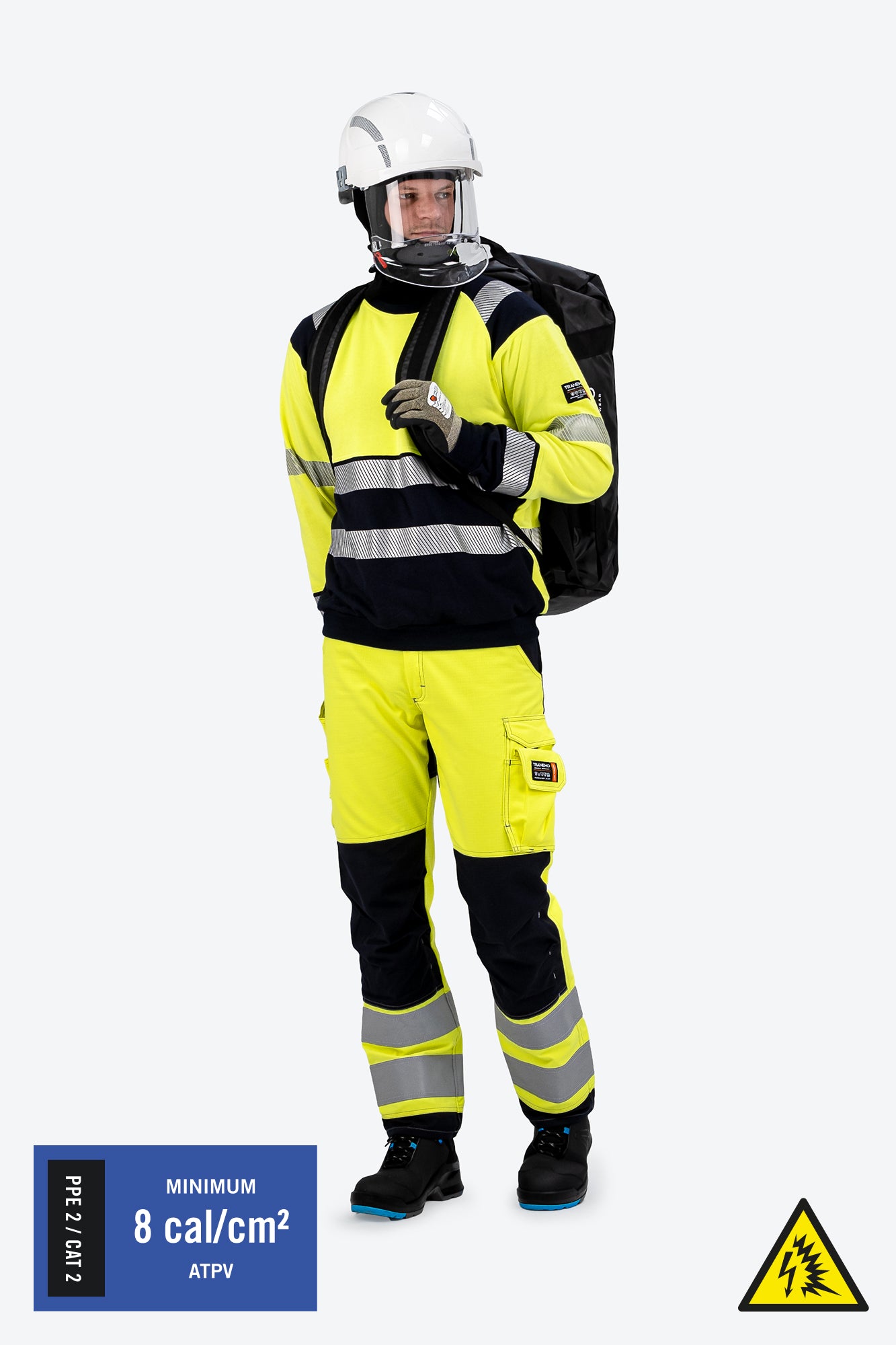 Arc Flash PPE/CAT 2 (APTV ≥8 cal/cm²) beskyttelsespakke m. høj synlighed